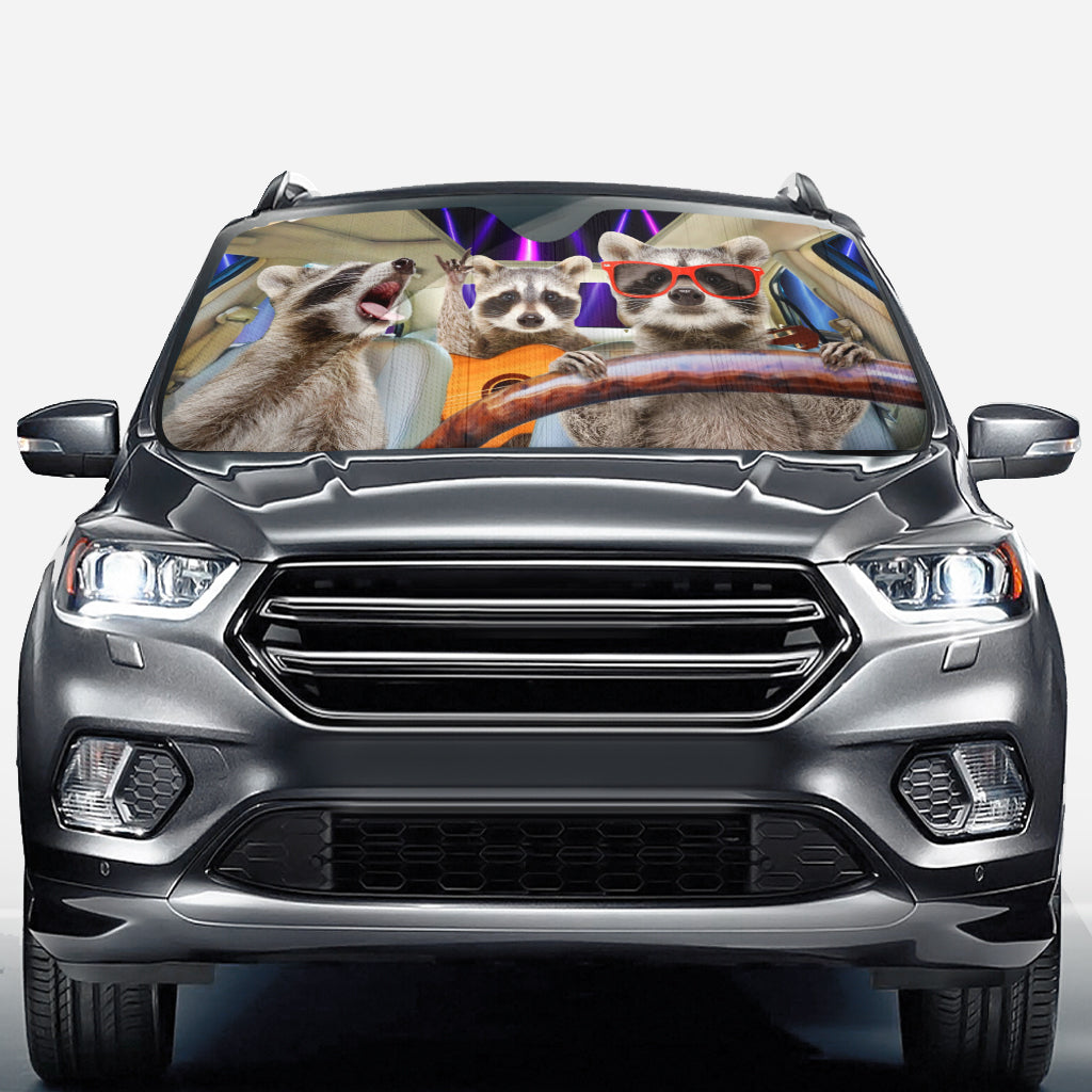 Three Funny Raccoons Animals Windshield - Personalized Raccoon Car Sunshade