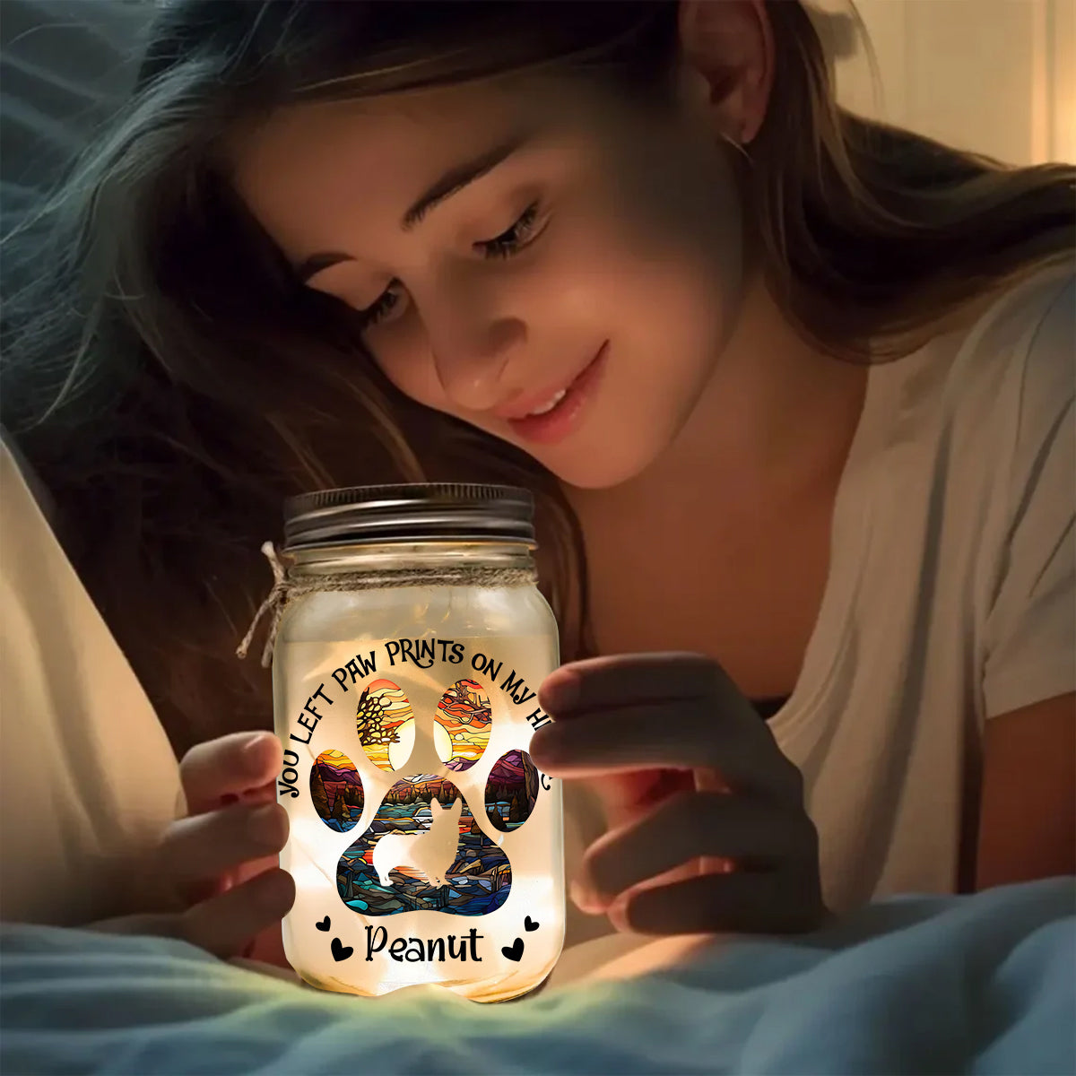 You Left Paw Prints On My Heart - Personalized Dog Mason Jar Light