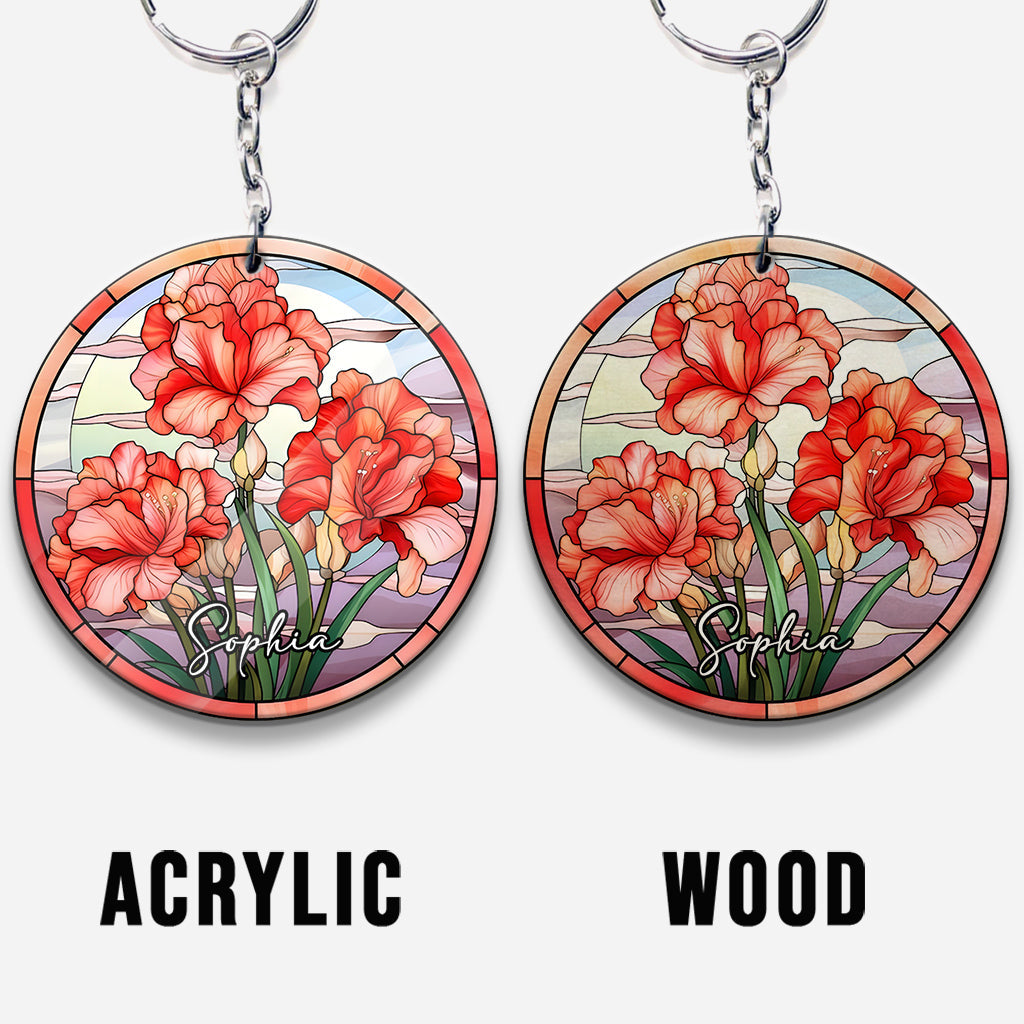 Stained Glass Birth Month Flowers - Personalized Birthday Keychain