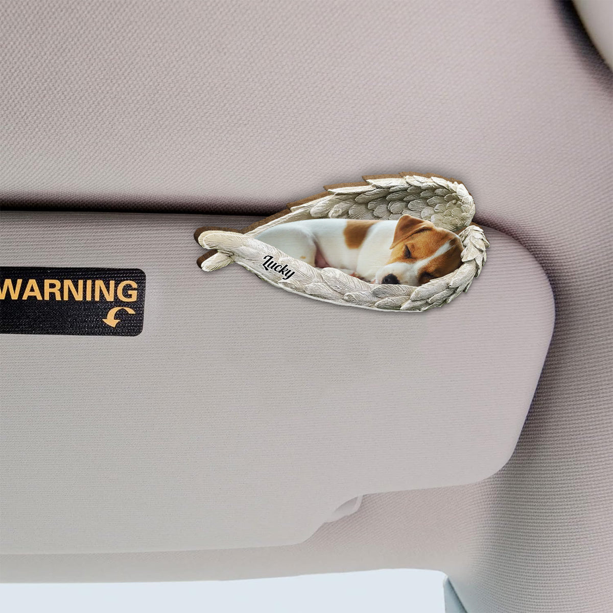Sleeping Pet Within Angel Wings - Personalized Dog Shaped Car Visor Clip