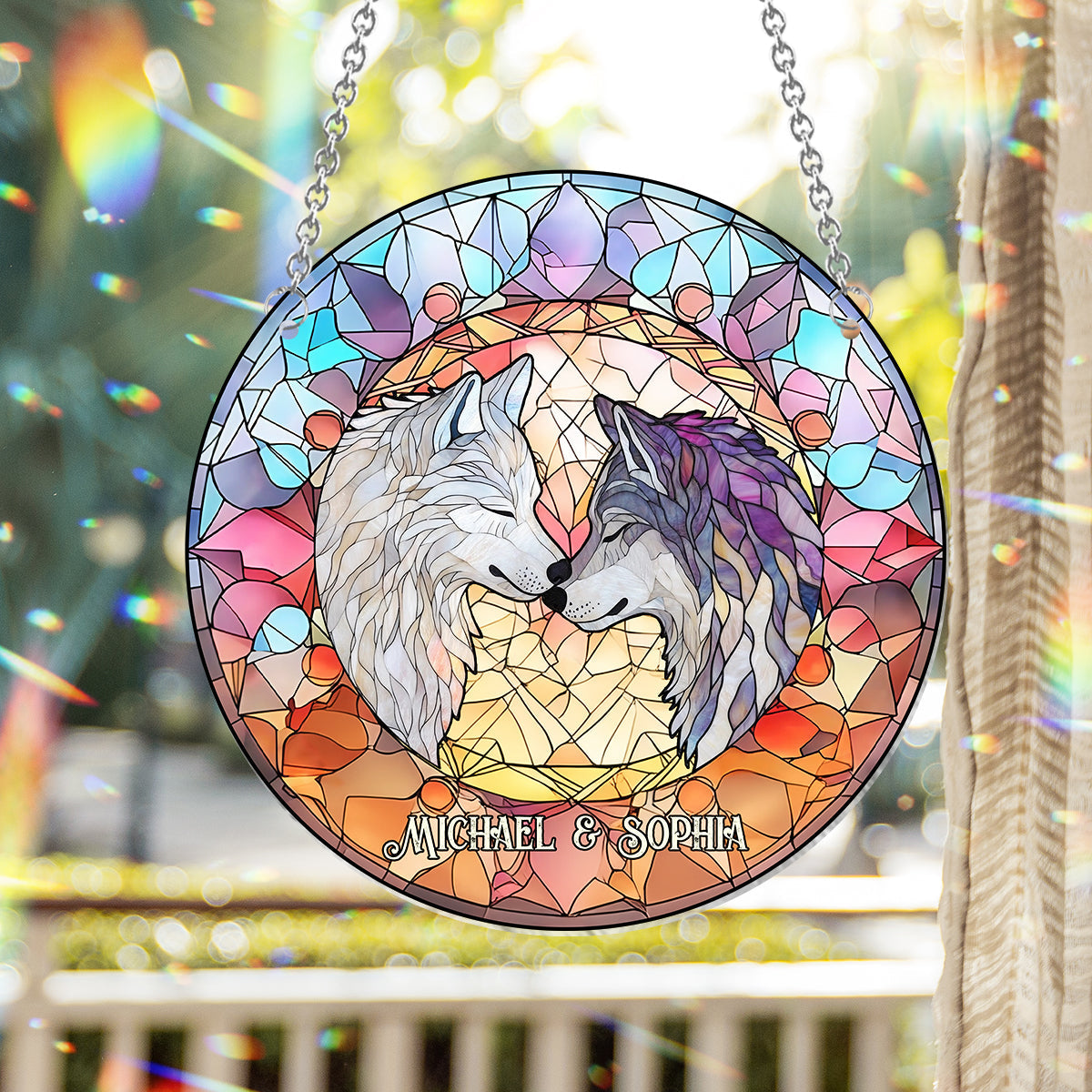 Soulmates Wolves - Personalized Wolf Window Hanging Suncatcher Ornament