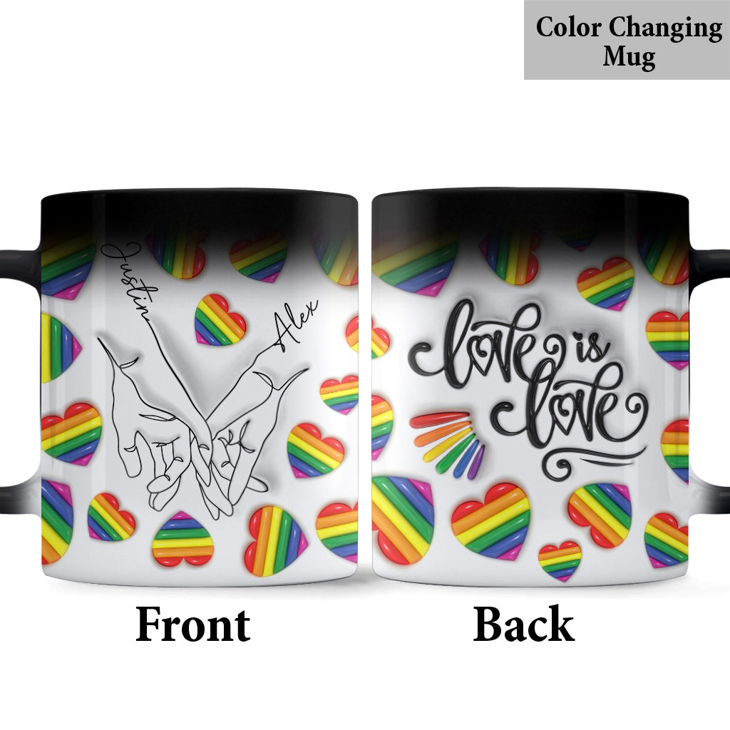 Love Is Love Line Art Hands - Personalized LGBT Support Mug