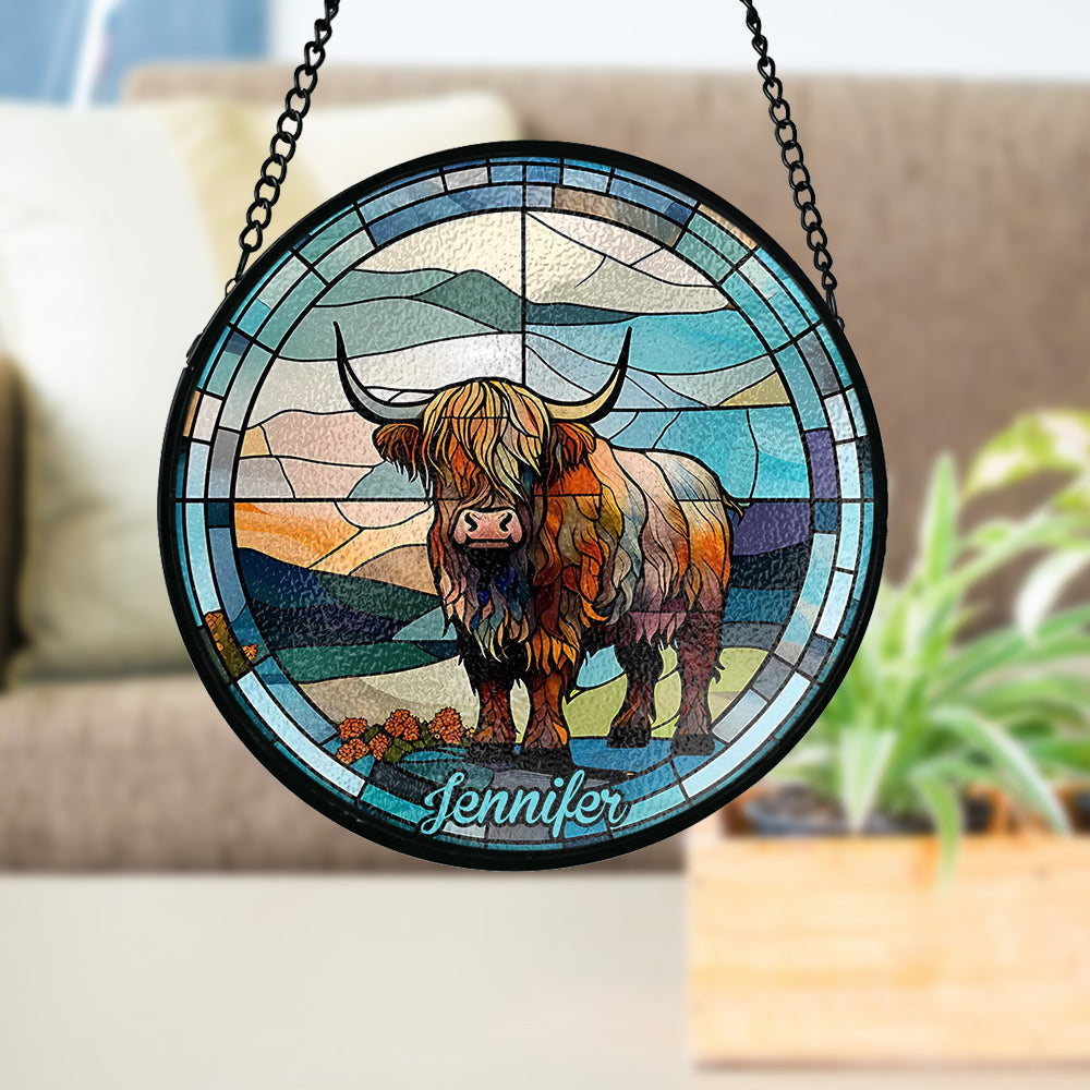 Love Highland Cow - Personalized Stained Glass Suncatcher