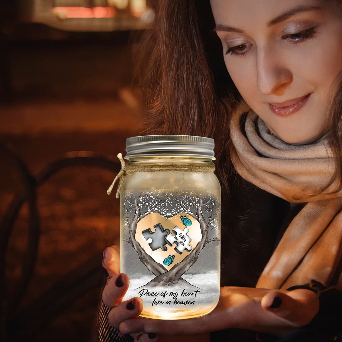 Memorial Butterfly Dragonfly Heaven Feather - Personalized Memorial Mason Jar Light