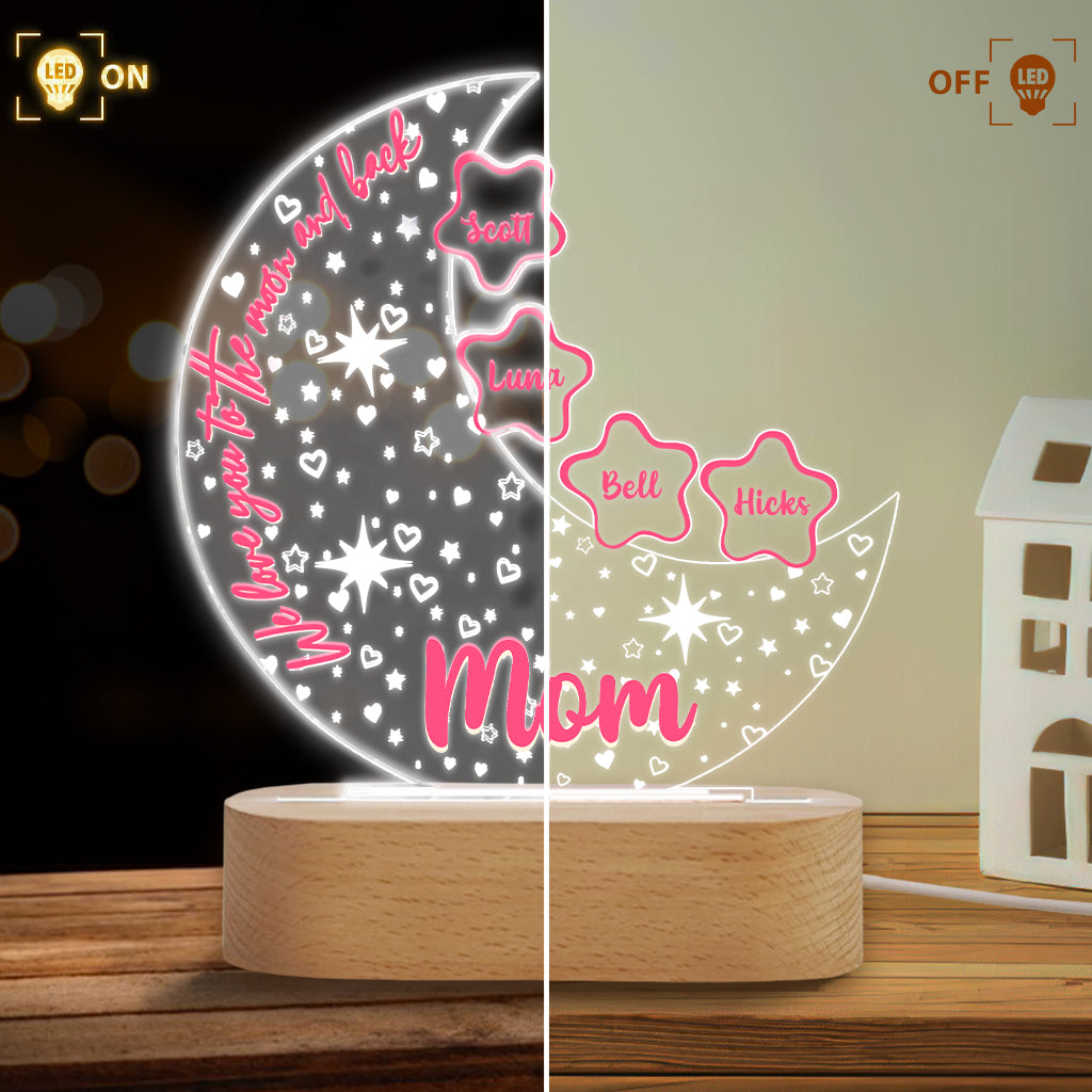 We Love You To The Moon And Back - Personalized Grandma Shaped Plaque Light Base