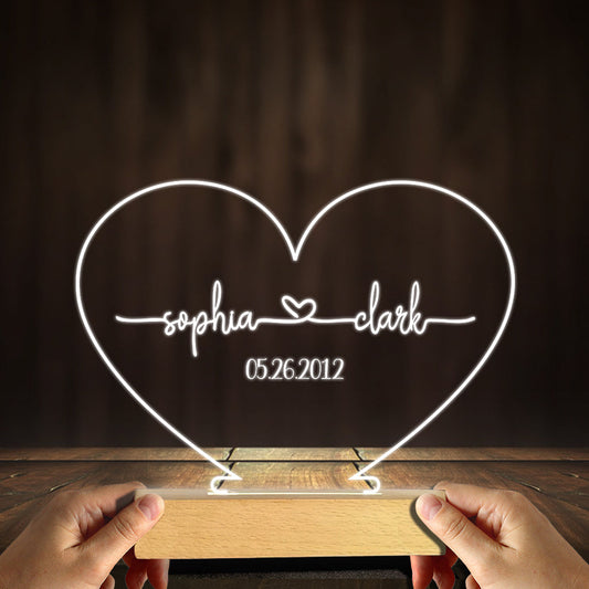 Any Name And Date - Personalized Couple Shaped Plaque Light Base
