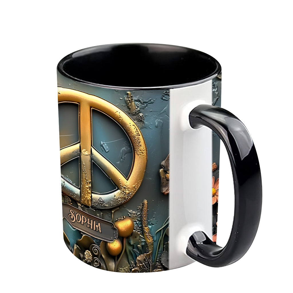 Peace, Love, And Happiness - Personalized Hippie Accent Mug