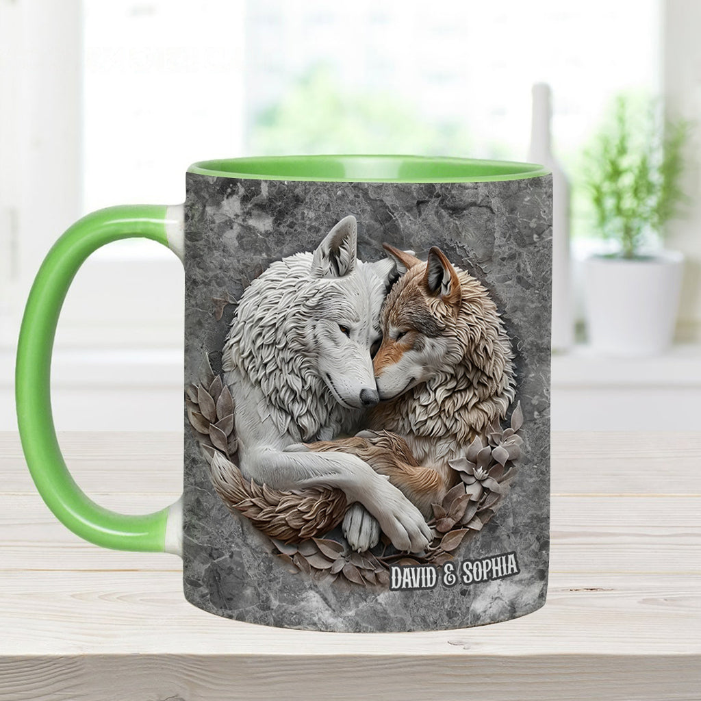Wolf Couple - Personalized Wolf Accent Mug