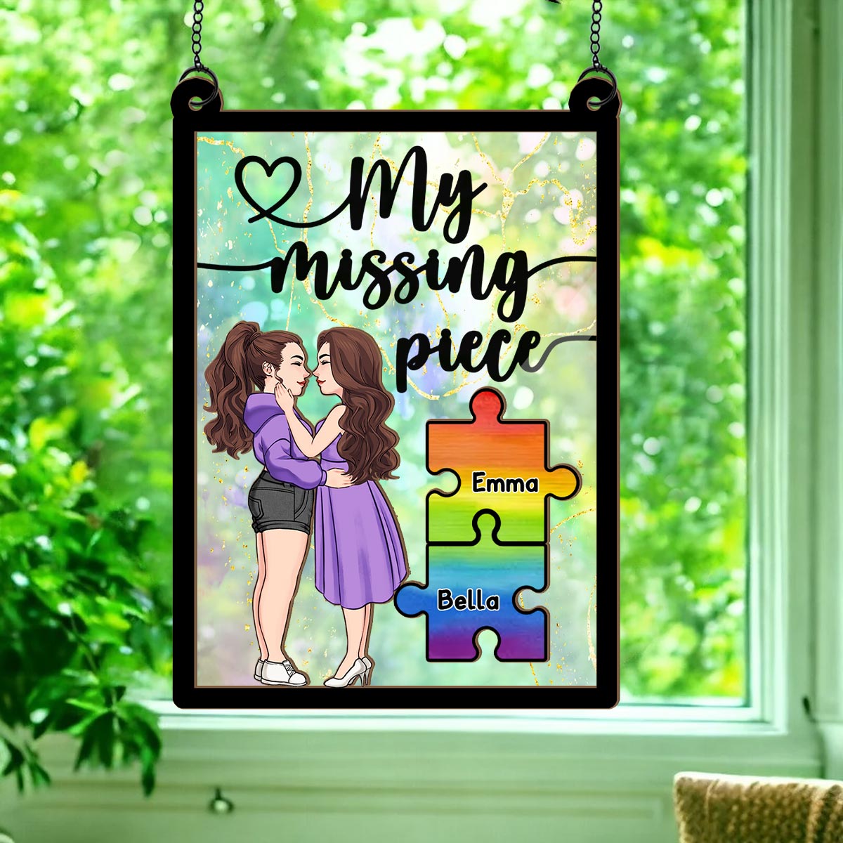 You Are My Missing Piece - Personalized LGBT Support 2 Layered Window Hanging Suncatcher