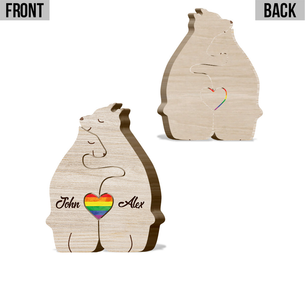 Love Wins Hugging Bears Custom Prid Flag - Personalized LGBT Support Shaped Wooden Puzzle