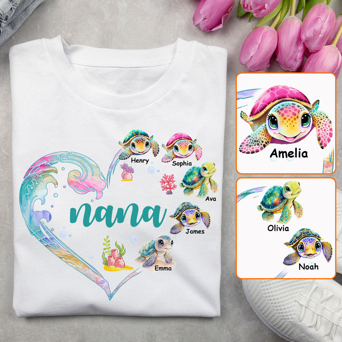Nana's Little Turtle - Personalized Grandma T-shirt And Hoodie