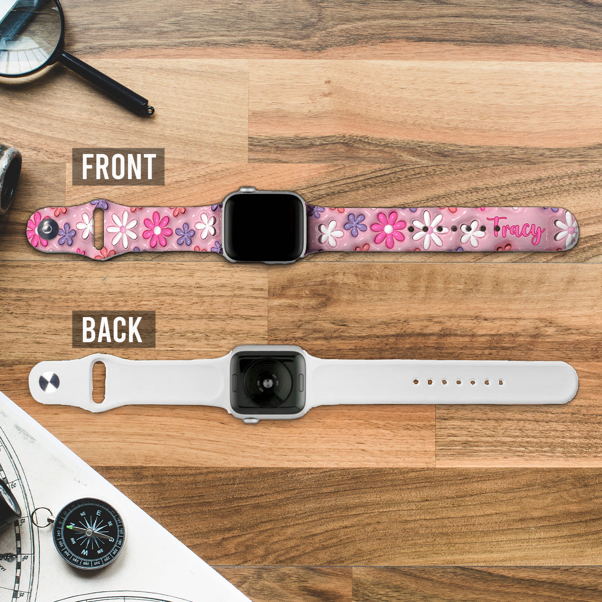 Puffy Pink Floral Apple Watch Band - Personalized Apple Watch Band