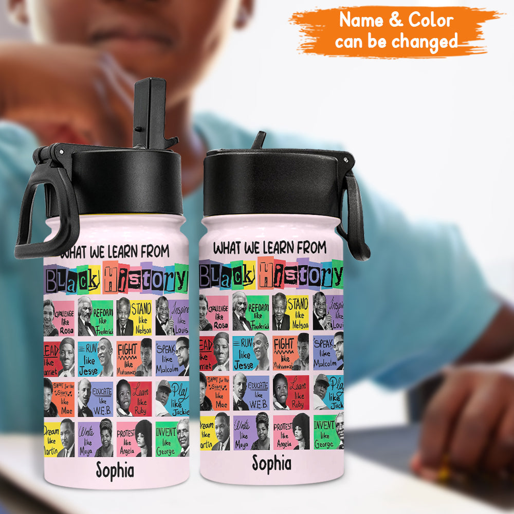 What We Lean About Black History - Personalized African American Kids Water Bottle