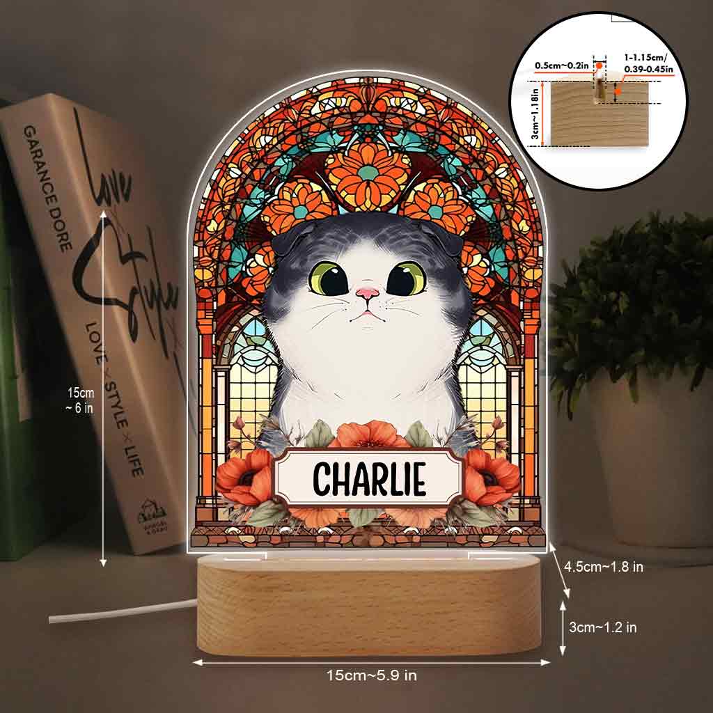 Pet With Stained Glass - Personalized Dog Shaped Plaque Light Base