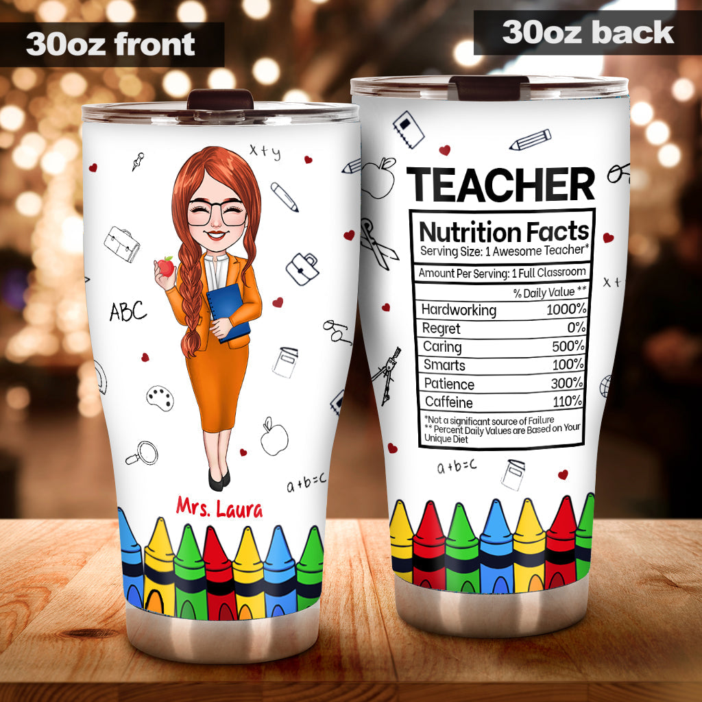 Teacher Nutrition Facts - Personalized Teacher Tumbler