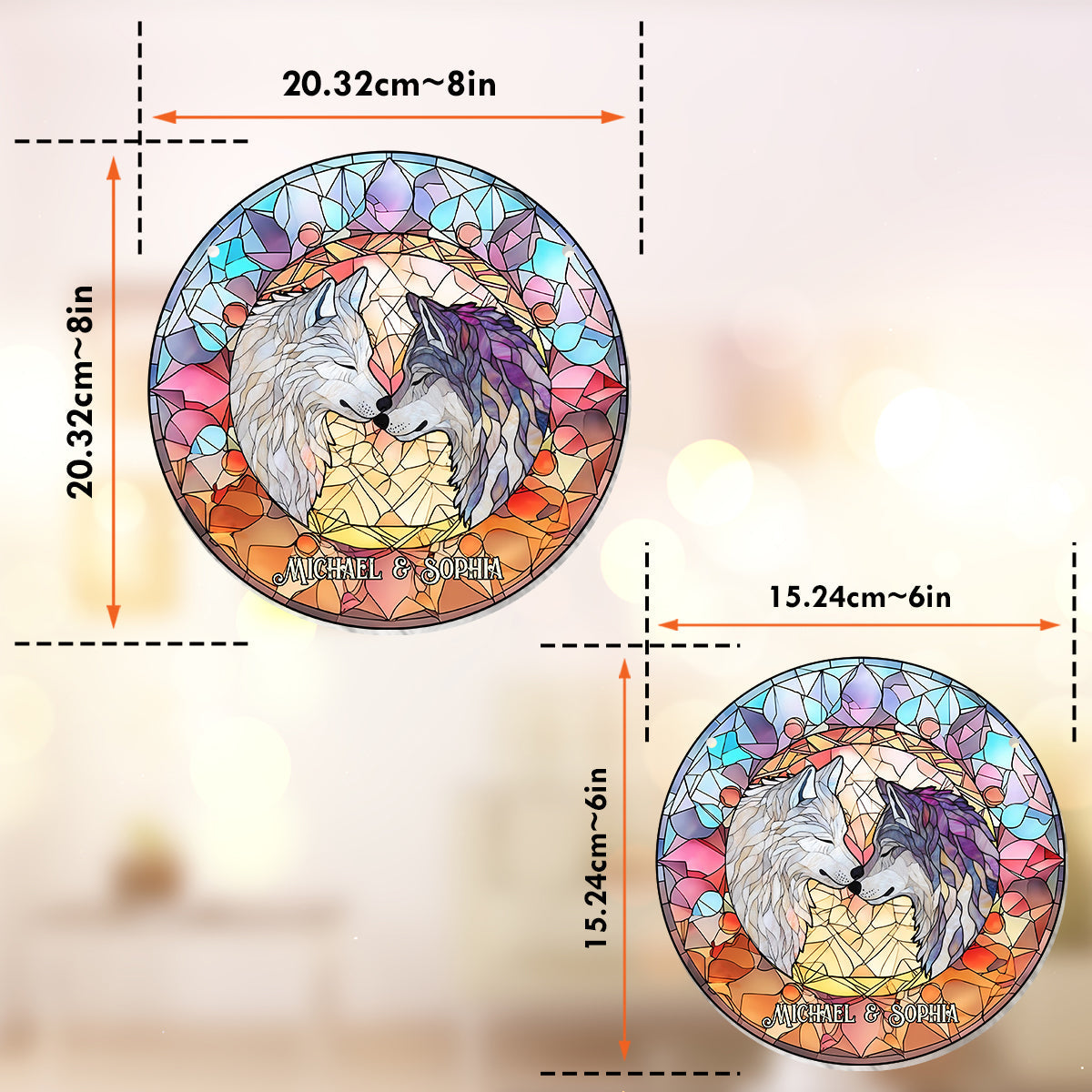 Soulmates Wolves - Personalized Wolf Window Hanging Suncatcher Ornament