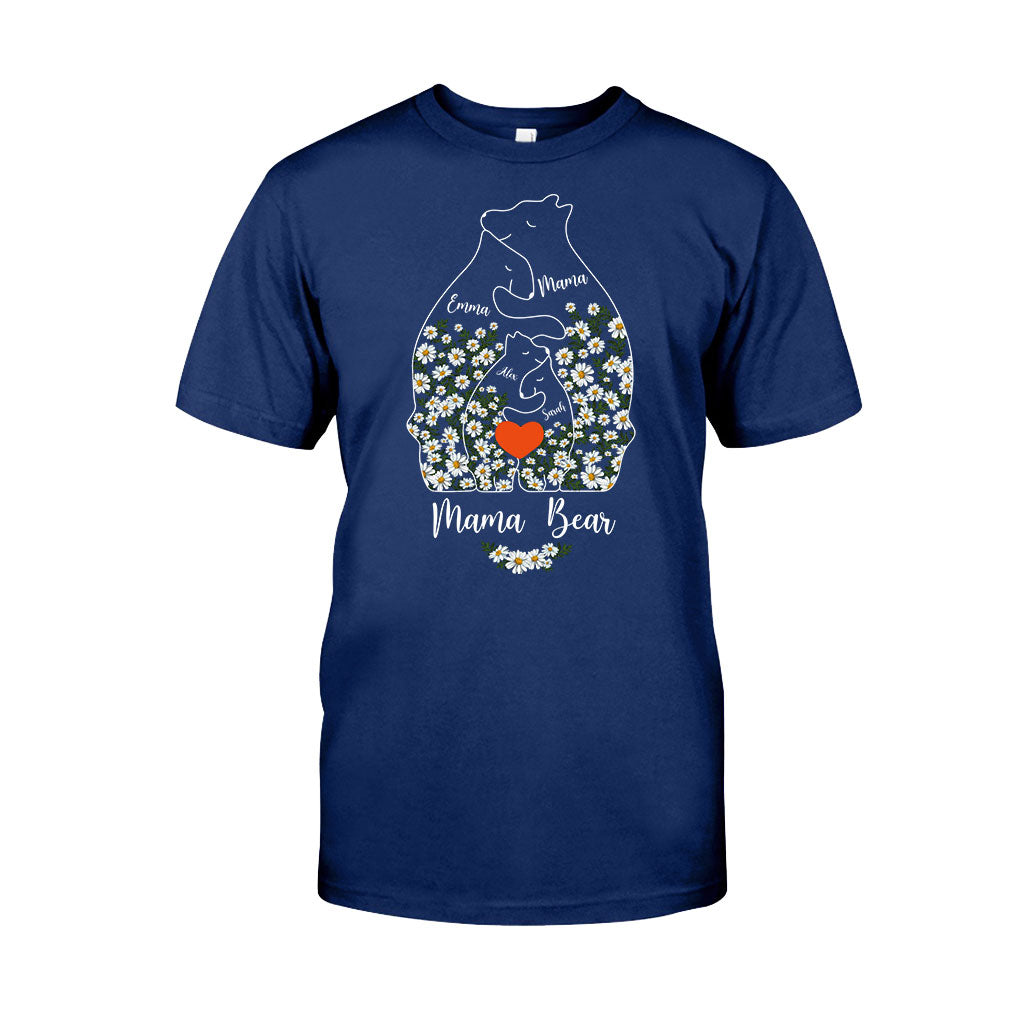 Floral Mama Bear And Cubs Hugging - Personalized Mother T-shirt And Hoodie