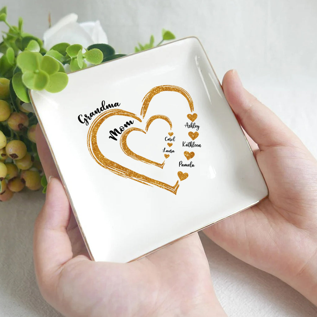 Mom Grandma Golden Hearts - Personalized Grandma Jewelry Dish