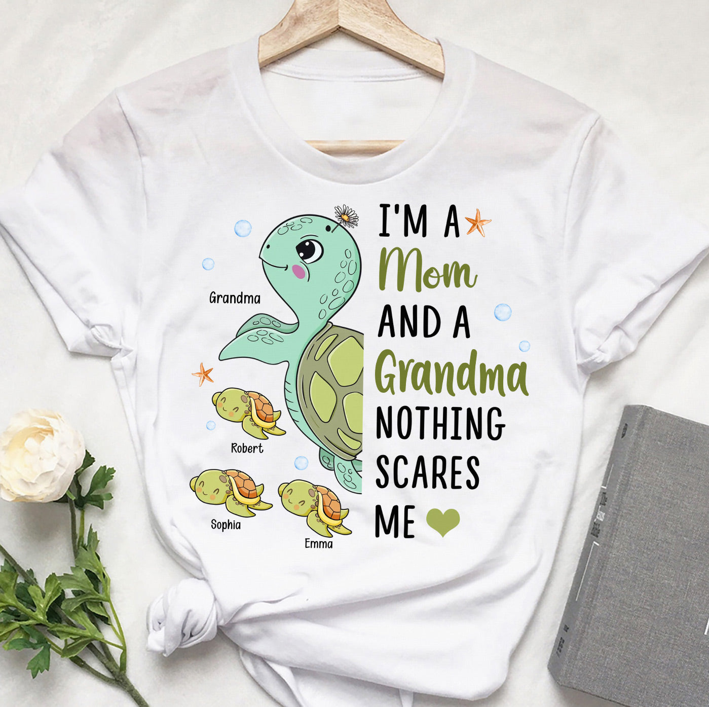 Nothing Scares Me Grandma Turtle Version - Personalized Grandma T-shirt And Hoodie