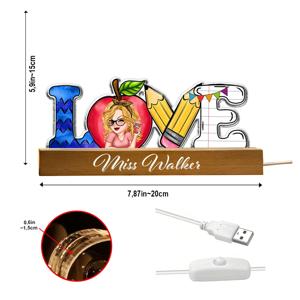 Love Teaching Life - Personalized Teacher Shaped Led Night Light