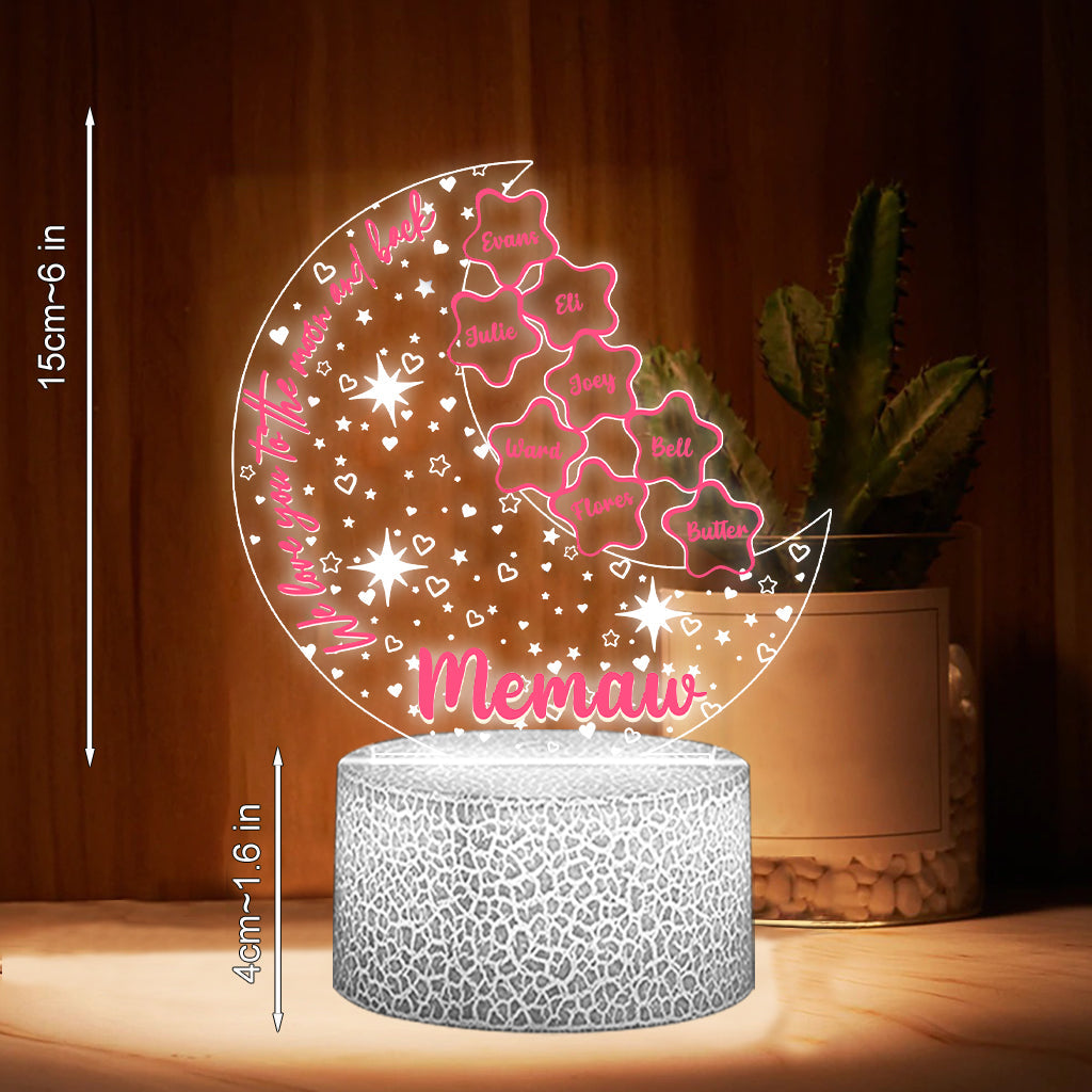We Love You To The Moon And Back - Personalized Grandma Shaped Plaque Light Base