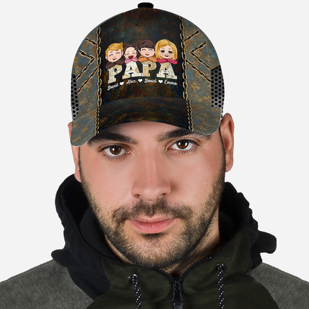Papa Vintage Map With Kids - Personalized Grandpa Classic Cap