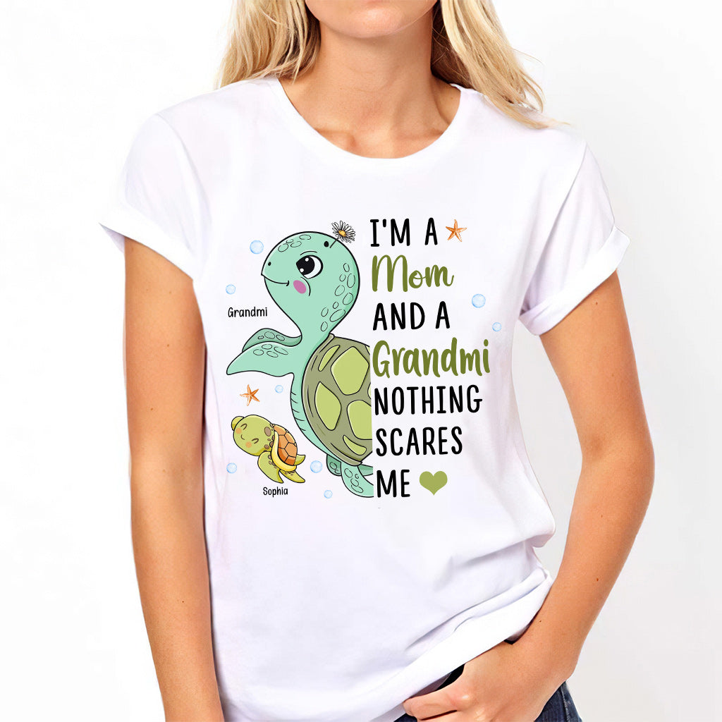 Nothing Scares Me Grandma Turtle Version - Personalized Grandma T-shirt And Hoodie