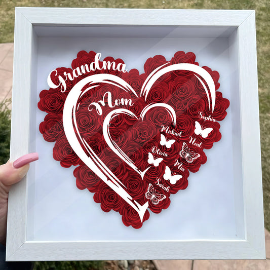 Love Mom Grandma Butterfly Version - Personalized Grandma Flower Shadow Box