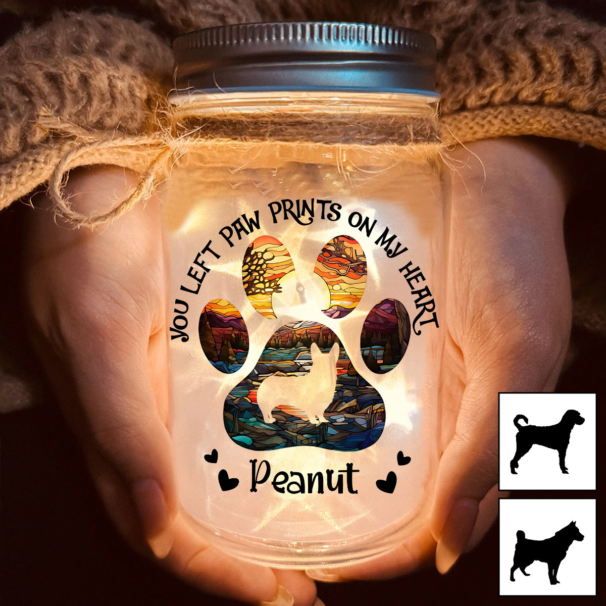 You Left Paw Prints On My Heart - Personalized Dog Mason Jar Light