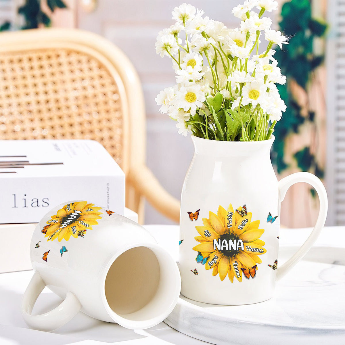 Nana Gigi Mama Sunflower - Personalized Grandma Ceramic Flower Vase