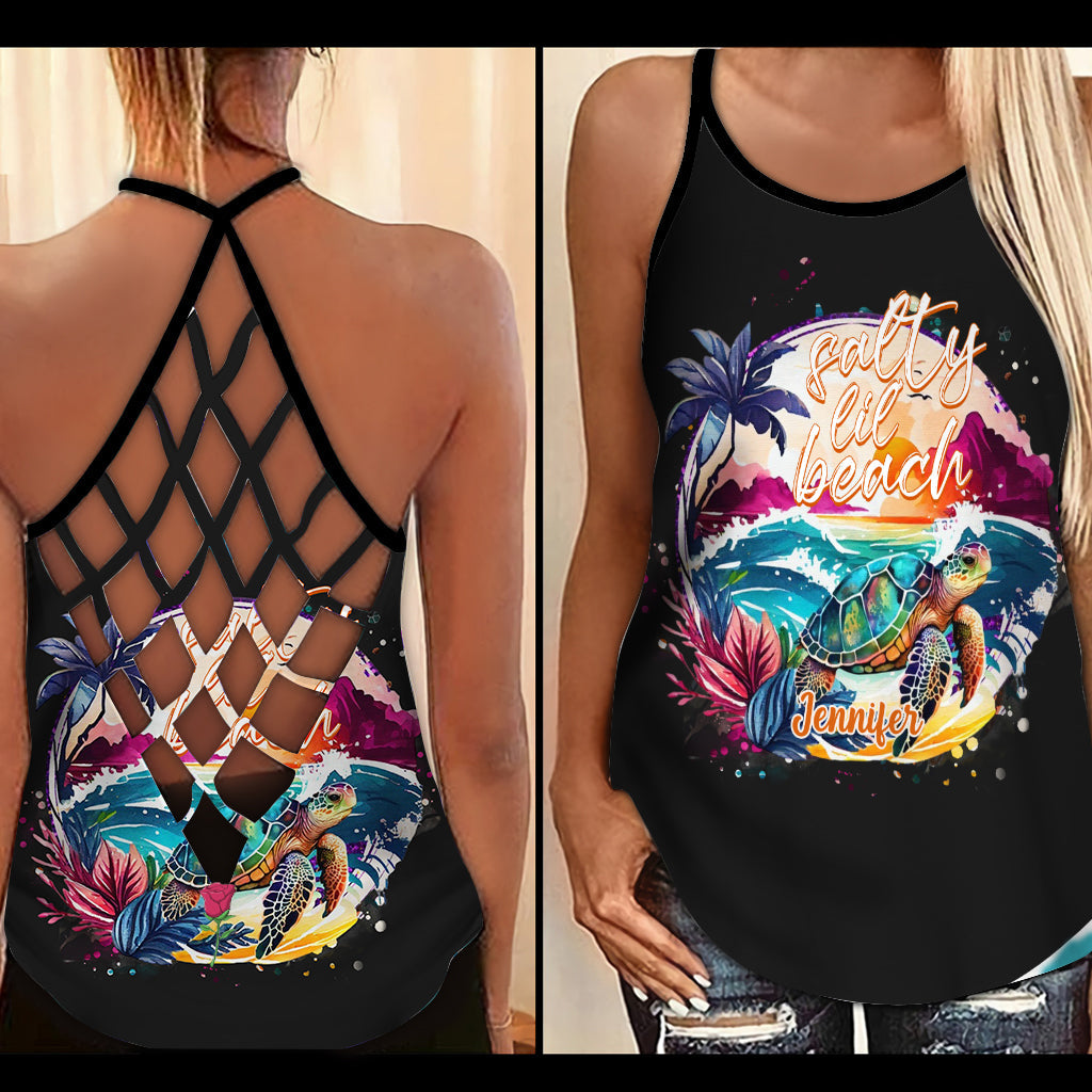 Salty Lil' Beach - Personalized Turtle Cross Tank Top