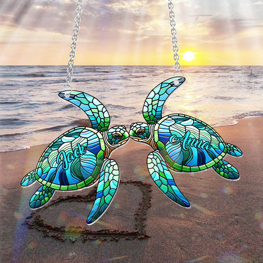 Turtle Couple - Personalized Turtle Window Hanging Suncatcher Ornament