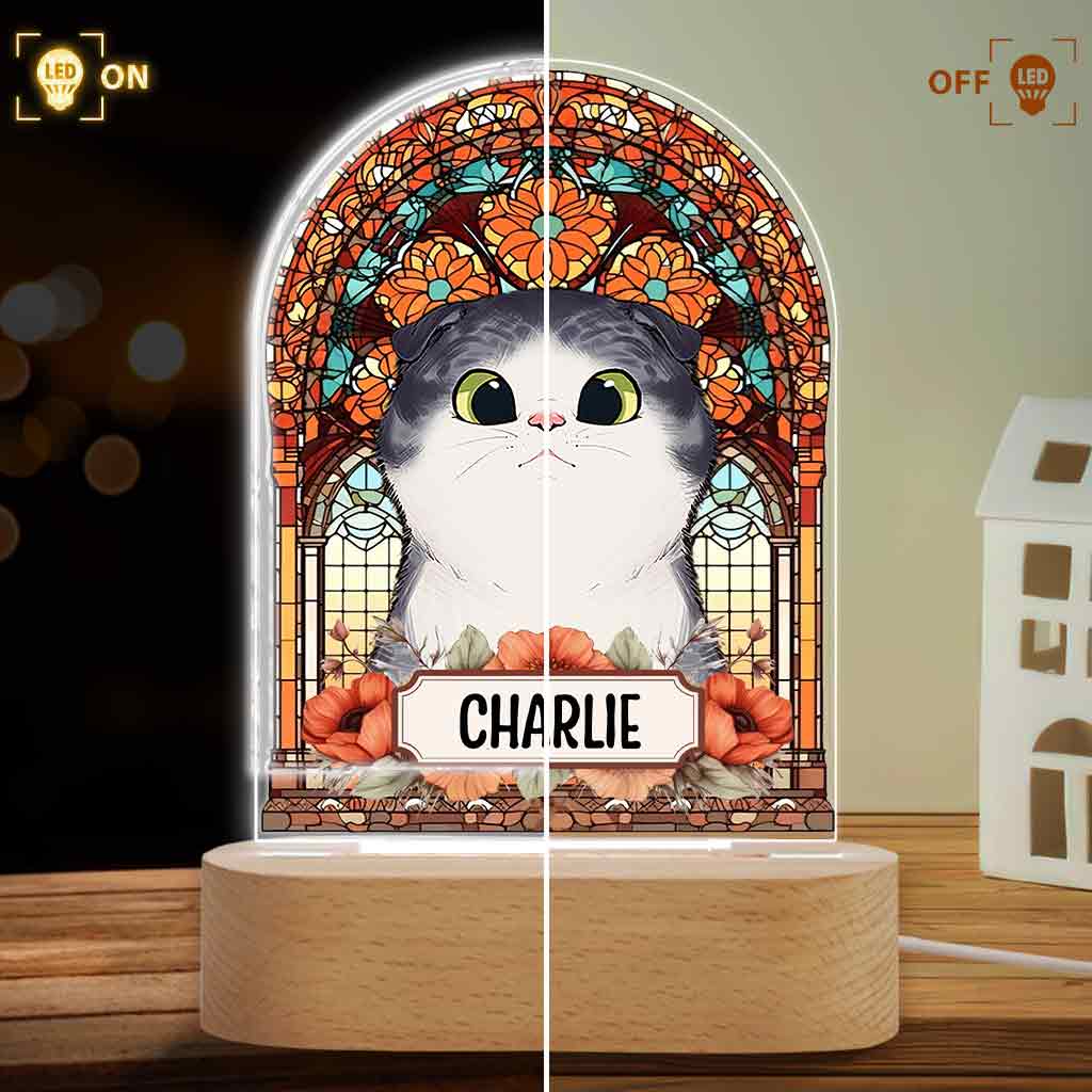 Pet With Stained Glass - Personalized Dog Shaped Plaque Light Base