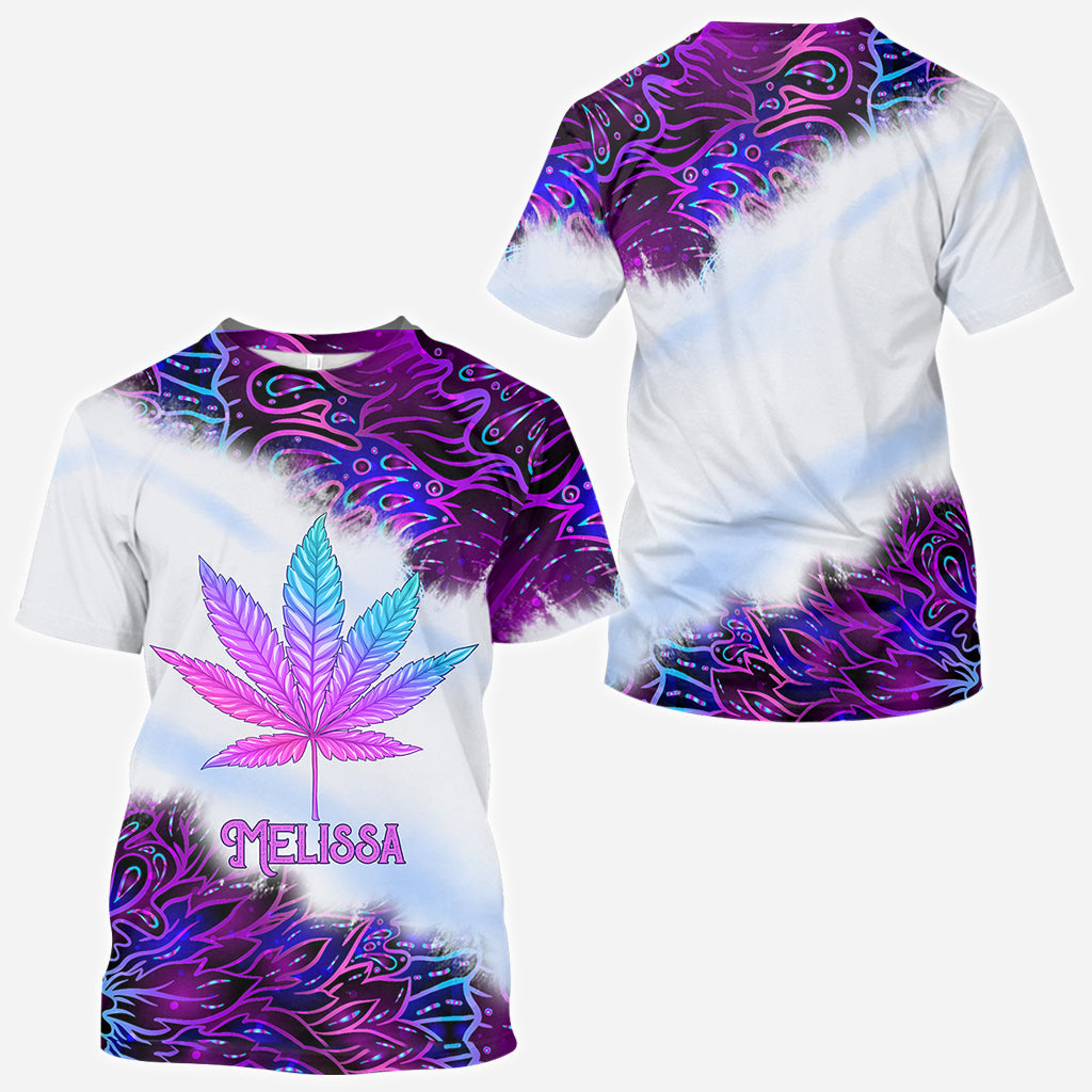 Purple Gradient Psychedelic Leaf - Personalized Weed All Over Shirt