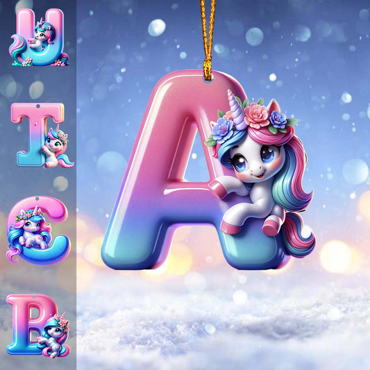 Cute Unicorn Letter - Personalized Kid Ornament