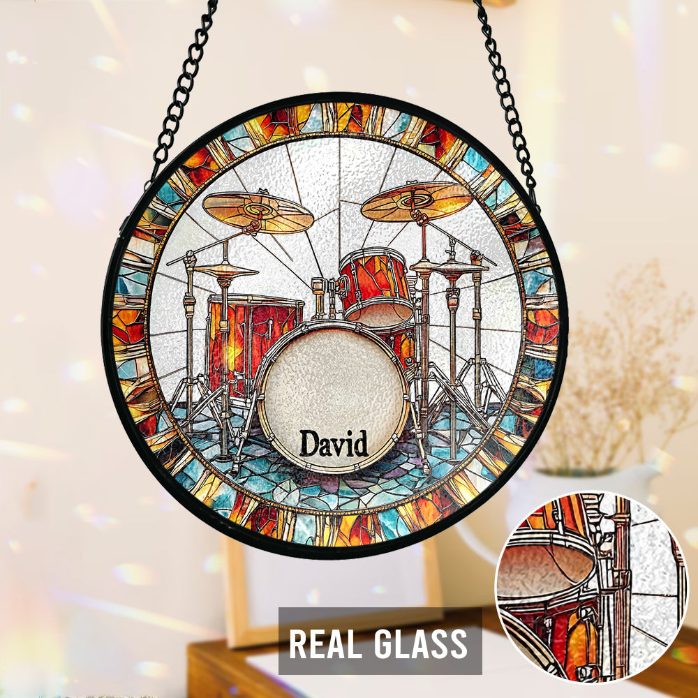 Love Drums - Personalized Drummer Stained Glass Suncatcher