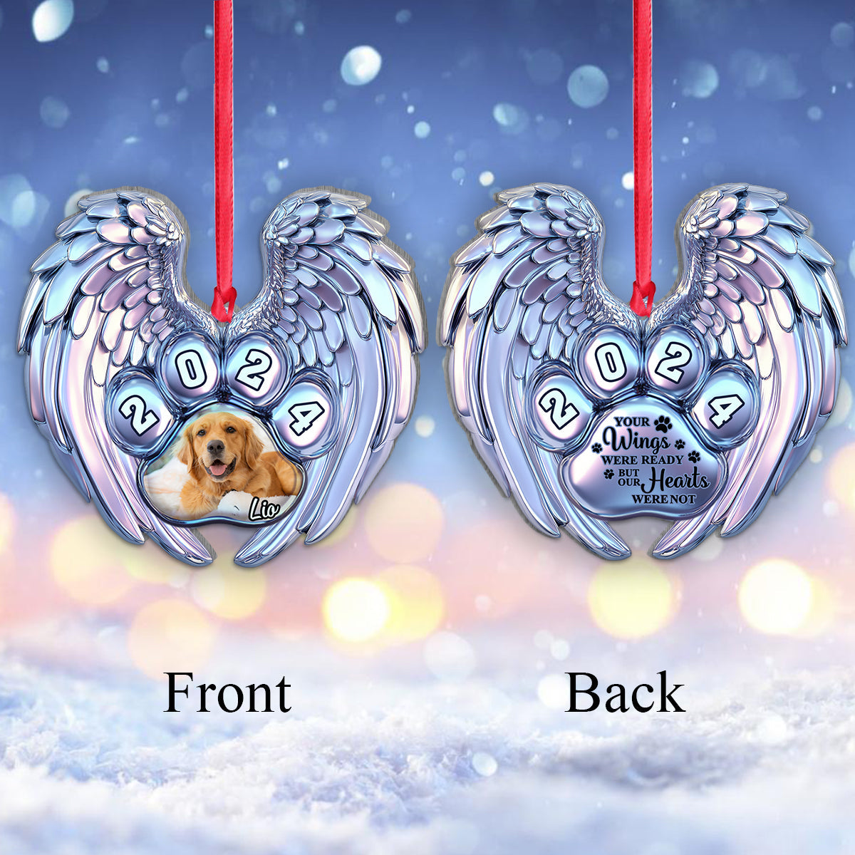 Your Wings Were Ready But My Heart Were Not - Personalized Dog Shaped Aluminium Ornament (Print On Both Side)