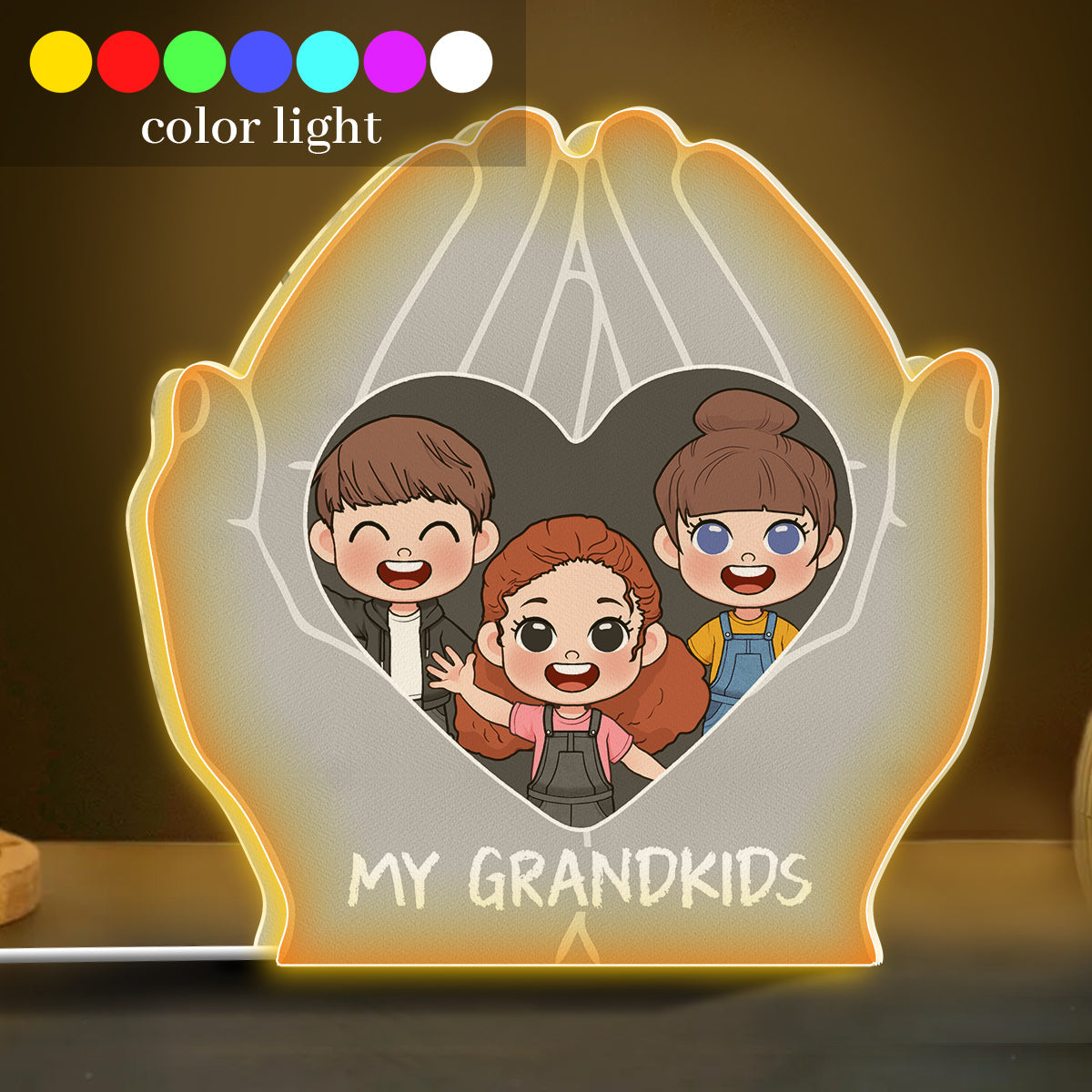 My Grandkids Chibi Hand Holding Heart - Personalized Grandma Shaped Light Box
