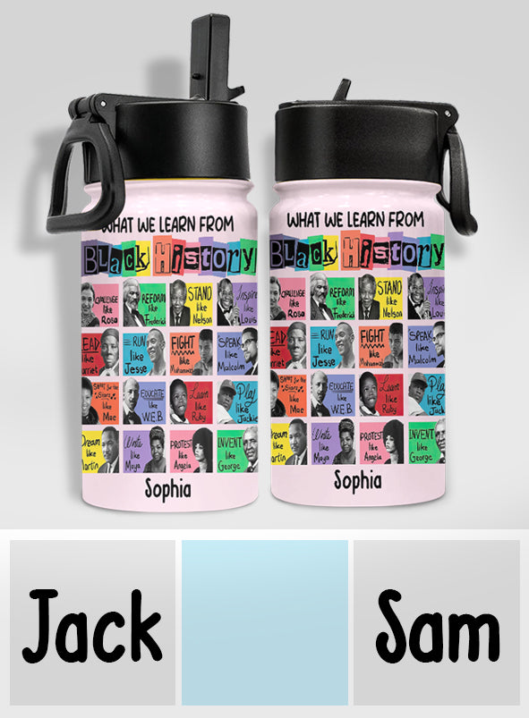 What We Lean About Black History - Personalized African American Kids Water Bottle