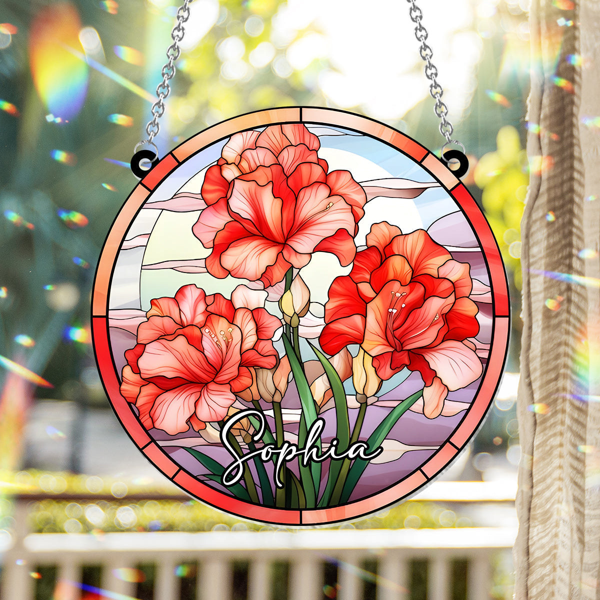 Stained Glass Birth Month Flowers - Personalized Birthday Window Hanging Suncatcher Ornament