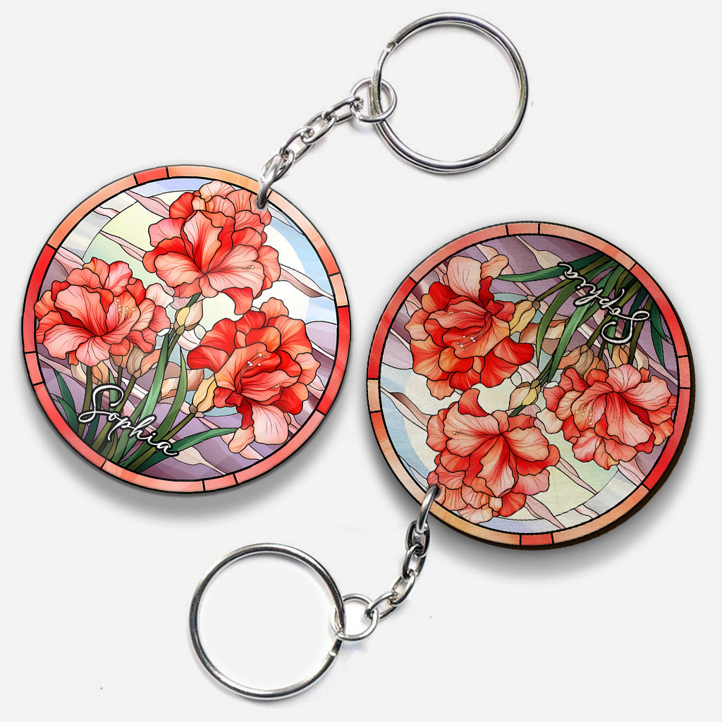 Stained Glass Birth Month Flowers - Personalized Birthday Keychain