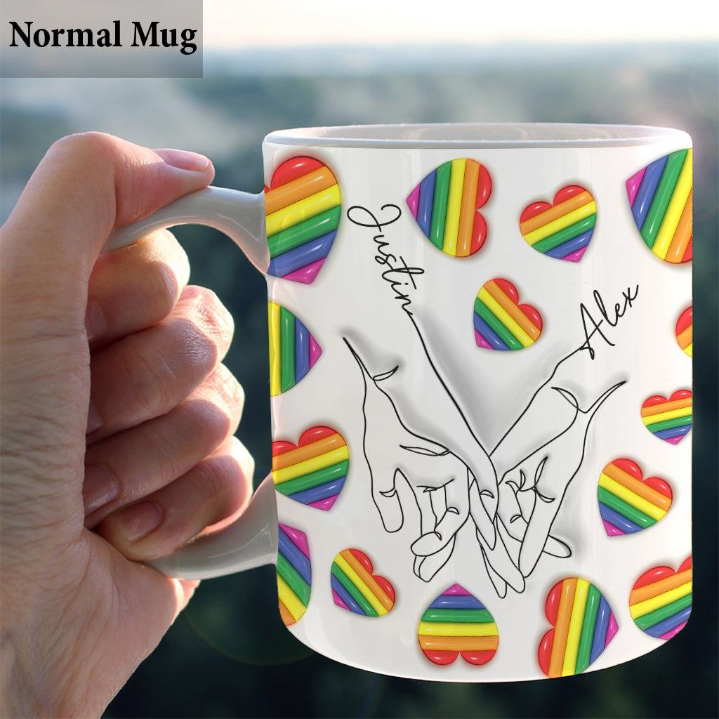Love Is Love Line Art Hands - Personalized LGBT Support Mug