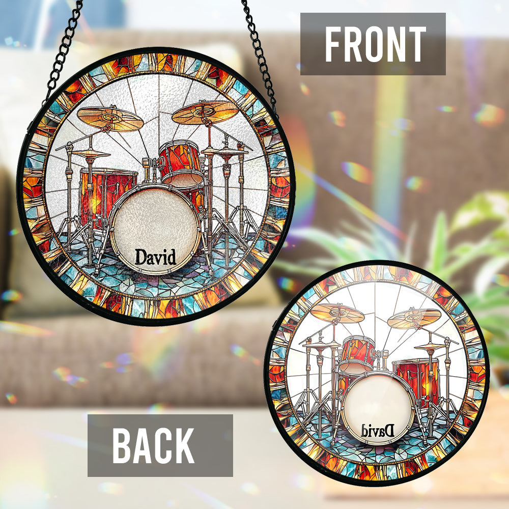 Love Drums - Personalized Drummer Stained Glass Suncatcher