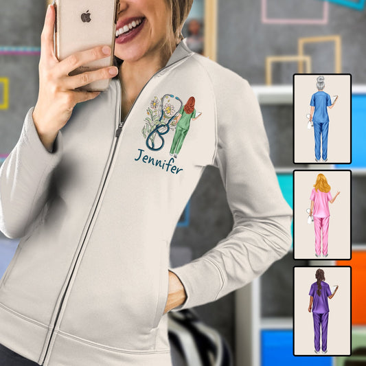 Nurse Life Floral Stethoscope - Personalized Nurse Zip Jacket