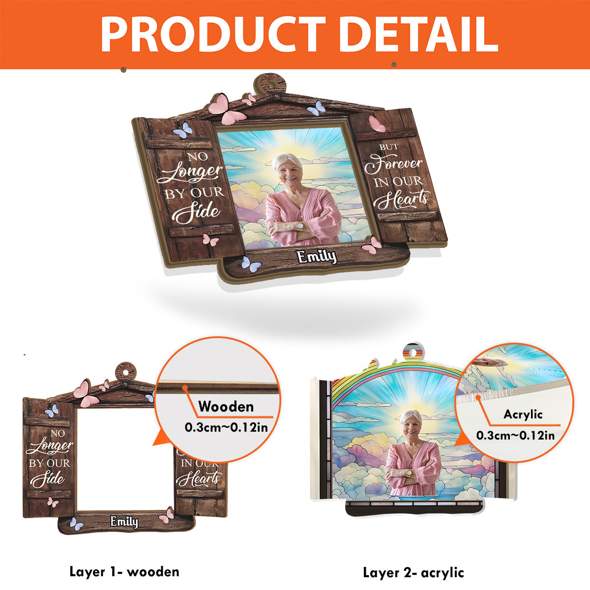 Never Forgotten - Personalized Memorial 2 Layered Window Hanging Suncatcher