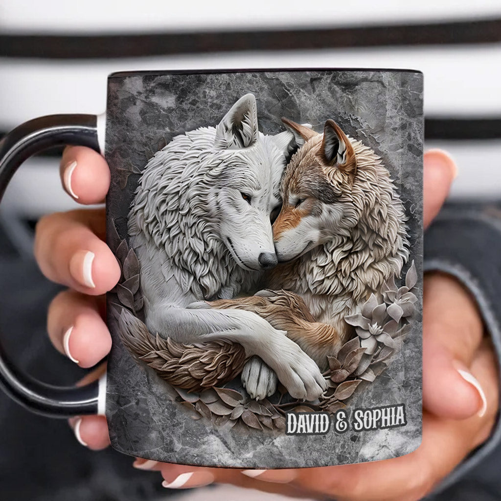 Wolf Couple - Personalized Wolf Accent Mug
