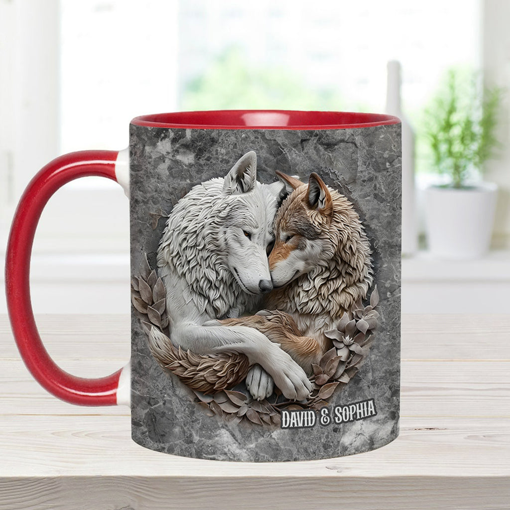 Wolf Couple - Personalized Wolf Accent Mug