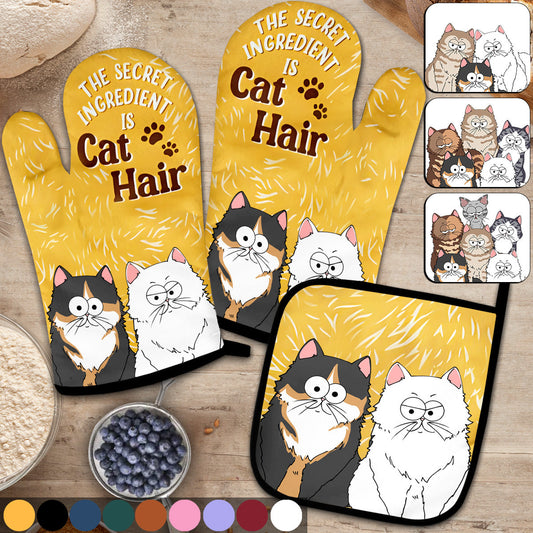 The Secret Ingredient Is Cat Hair - Personalized Cat Oven Mitts & Pot Holder Set