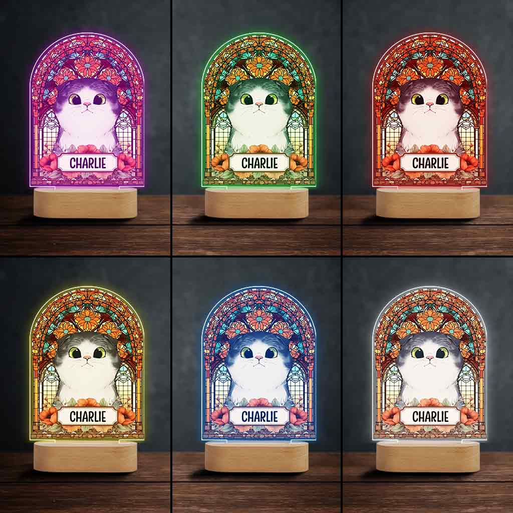 Pet With Stained Glass - Personalized Dog Shaped Plaque Light Base