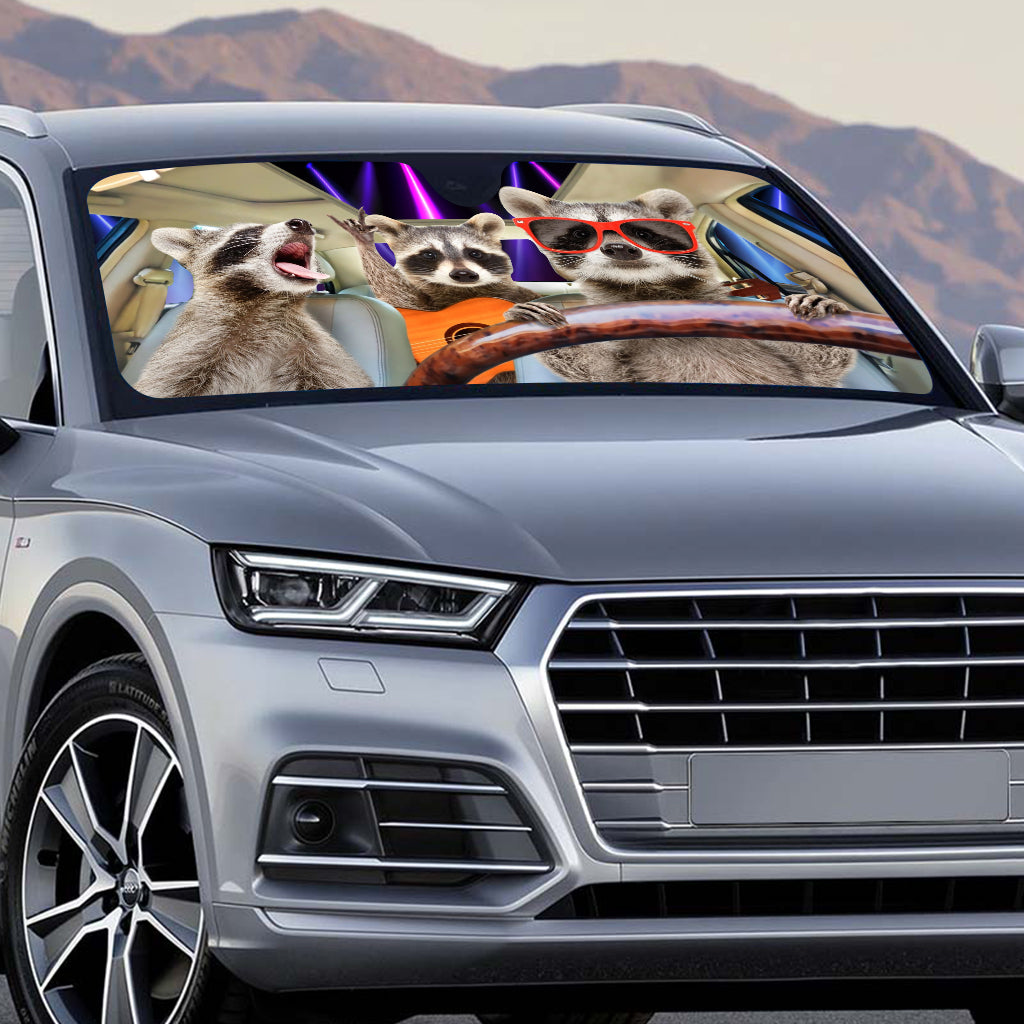 Three Funny Raccoons Animals Windshield - Personalized Raccoon Car Sunshade